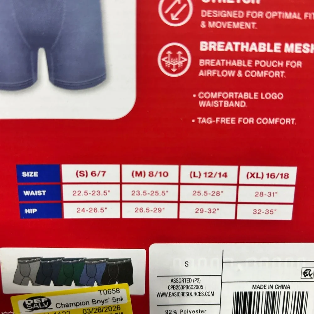 Champion Boys Performance Boxer Briefs 5 Pack Size S 6/7 Multicolor Active Mesh